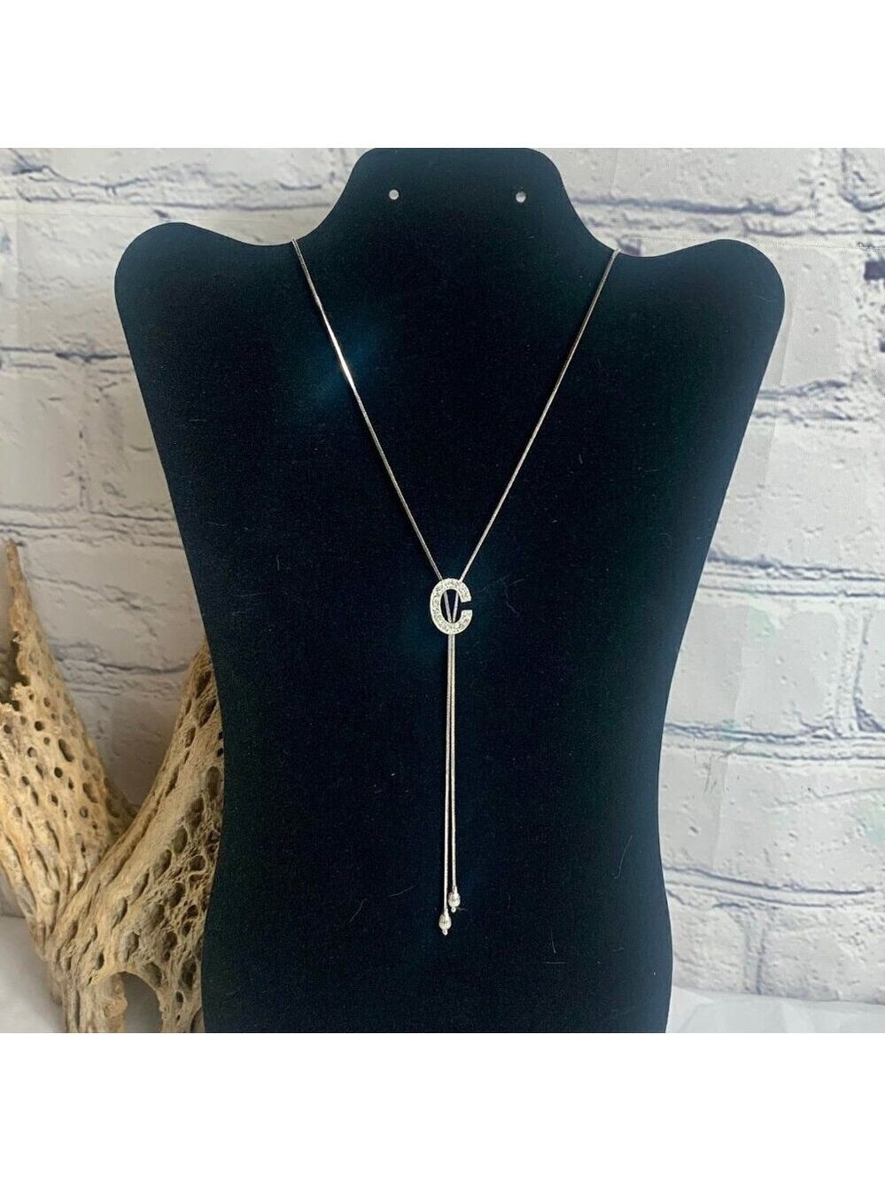 Glass Pave Sliding Initial C Pendant 26 Inch Necklace